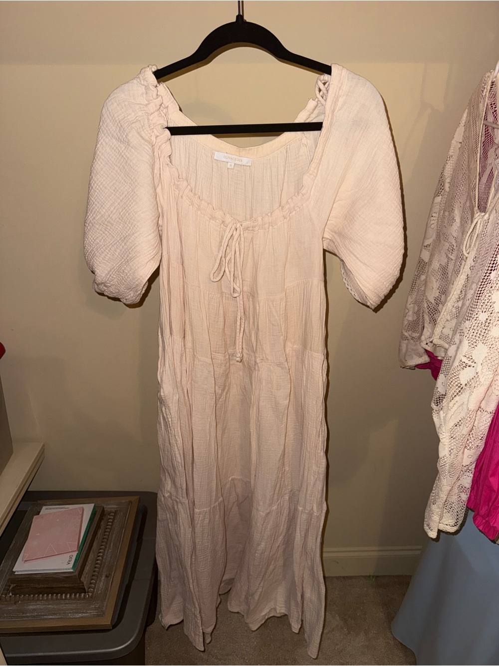 Olivaceous Cream Peasant Maxi Dress
